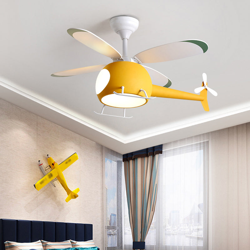 Modern Metal Ceiling Fan Lamp Cartoon Semi Flush Ceiling Light Fixtures with 4 Fan Blade