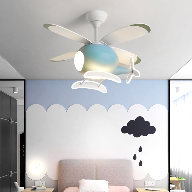 Modern Metal Ceiling Fan Lamp Cartoon Semi Flush Ceiling Light Fixtures with 4 Fan Blade