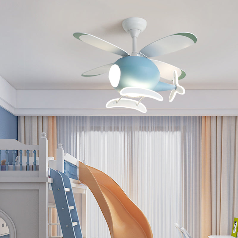 Modern Metal Ceiling Fan Lamp Cartoon Semi Flush Ceiling Light Fixtures with 4 Fan Blade