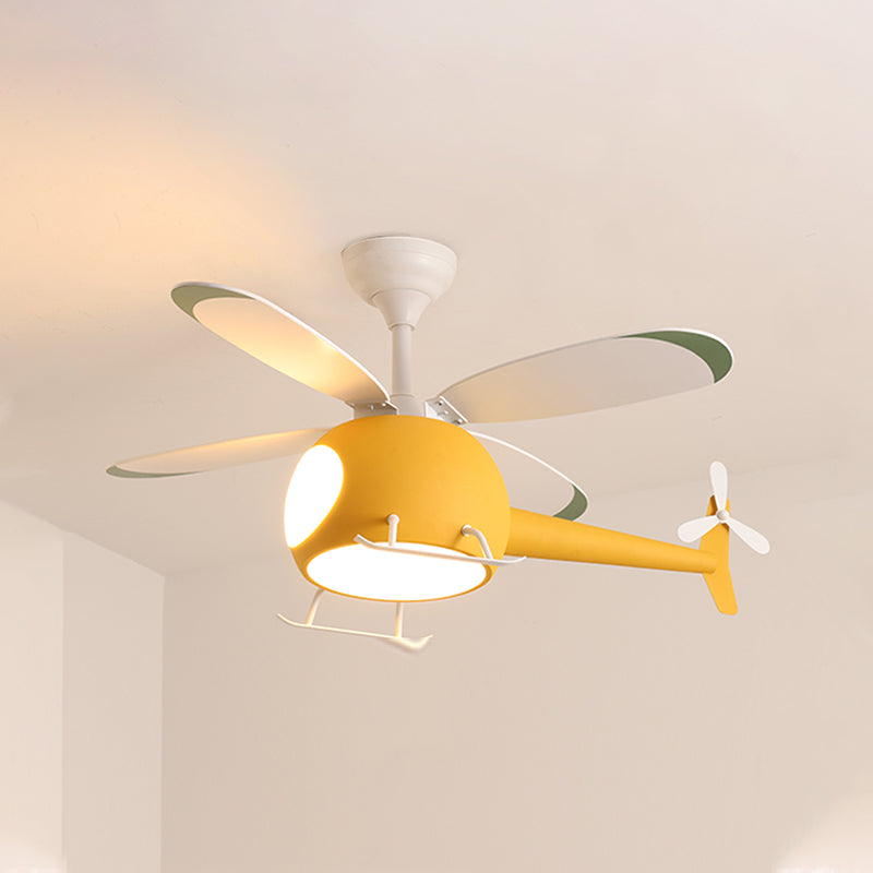 Modern Metal Ceiling Fan Lamp Cartoon Semi Flush Ceiling Light Fixtures with 4 Fan Blade