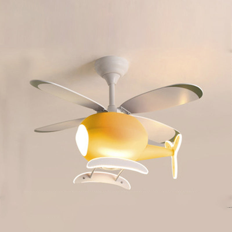 Modern Metal Ceiling Fan Lamp Cartoon Semi Flush Ceiling Light Fixtures with 4 Fan Blade