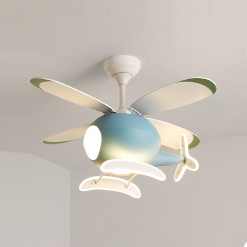 Modern Metal Ceiling Fan Lamp Cartoon Semi Flush Ceiling Light Fixtures with 4 Fan Blade