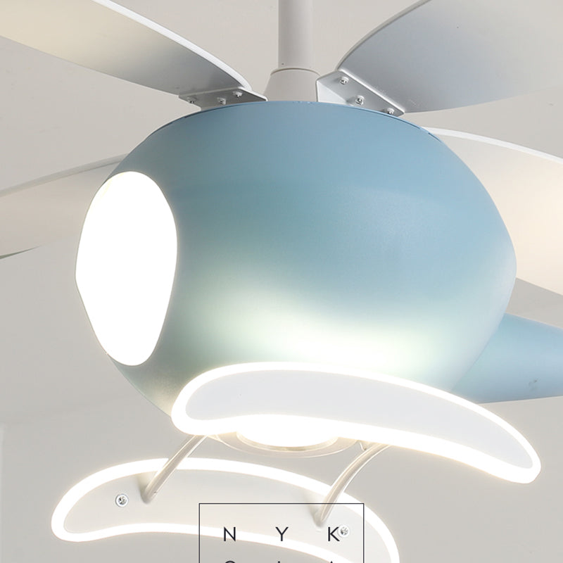 Modern Metal Ceiling Fan Lamp Cartoon Semi Flush Ceiling Light Fixtures with 4 Fan Blade