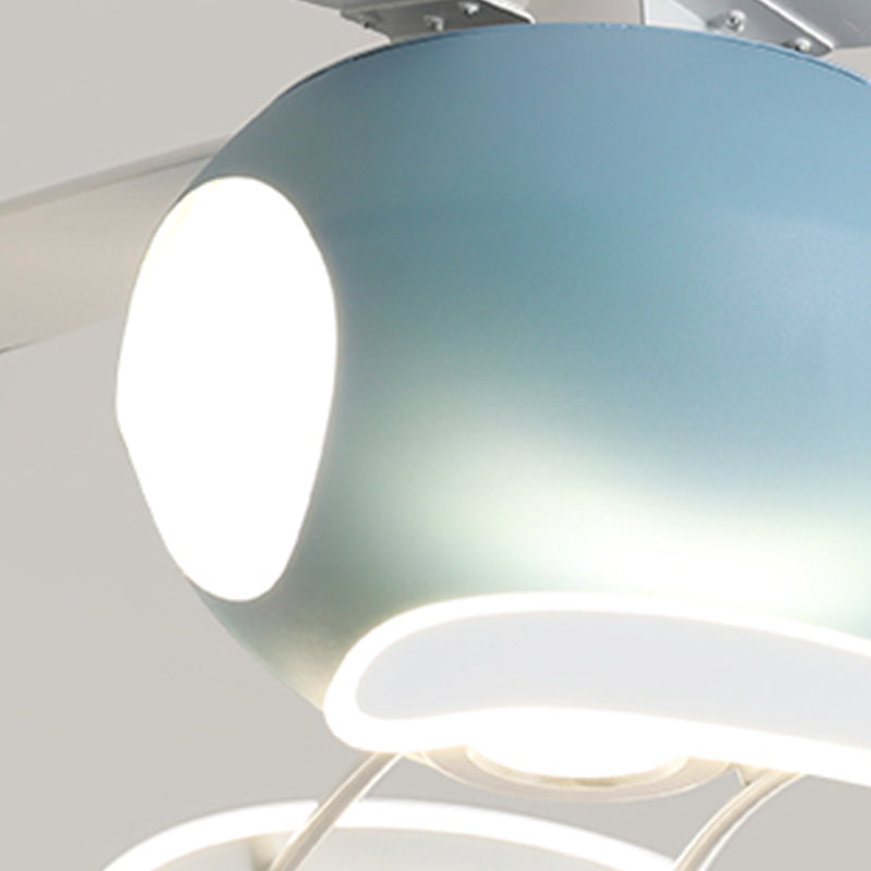 Modern Metal Ceiling Fan Lamp Cartoon Semi Flush Ceiling Light Fixtures with 4 Fan Blade