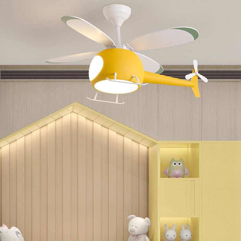 Modern Metal Ceiling Fan Lamp Cartoon Semi Flush Ceiling Light Fixtures with 4 Fan Blade