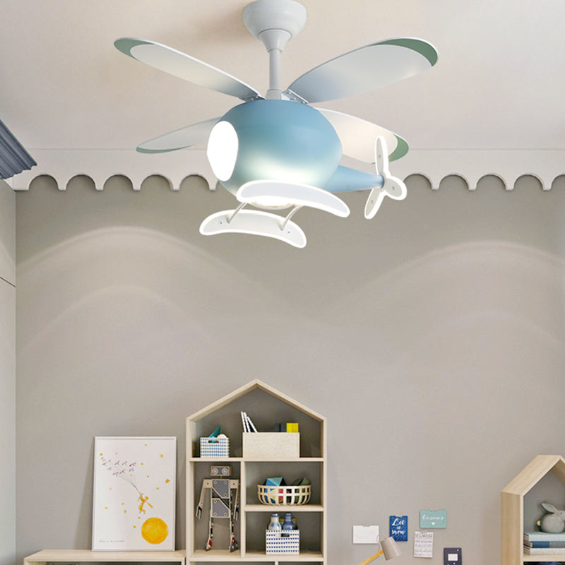 Modern Metal Ceiling Fan Lamp Cartoon Semi Flush Ceiling Light Fixtures with 4 Fan Blade