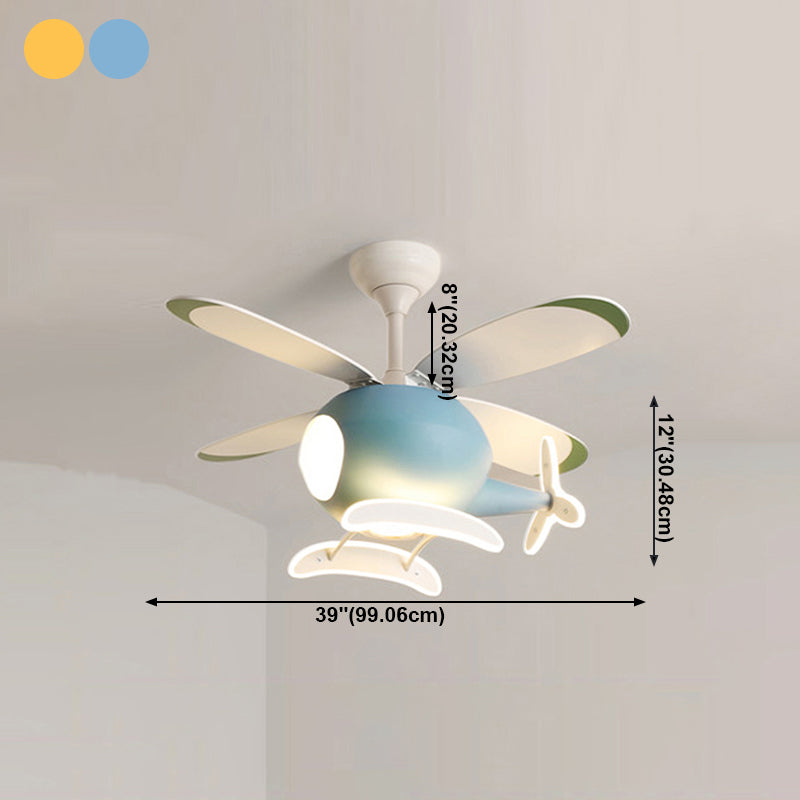 Modern Metal Ceiling Fan Lamp Cartoon Semi Flush Ceiling Light Fixtures with 4 Fan Blade