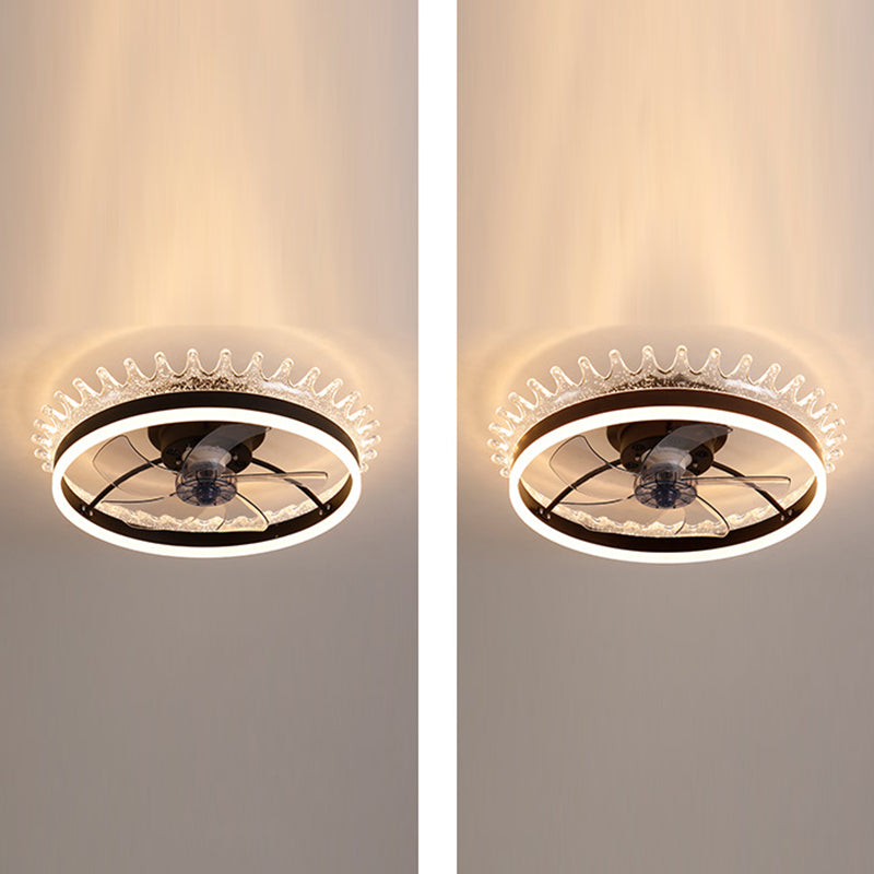 Minimalistische LED -Deckenventilator Leichtkreis kreisförmige Halbblöcke Deckenleuchte mit Acrylschatten