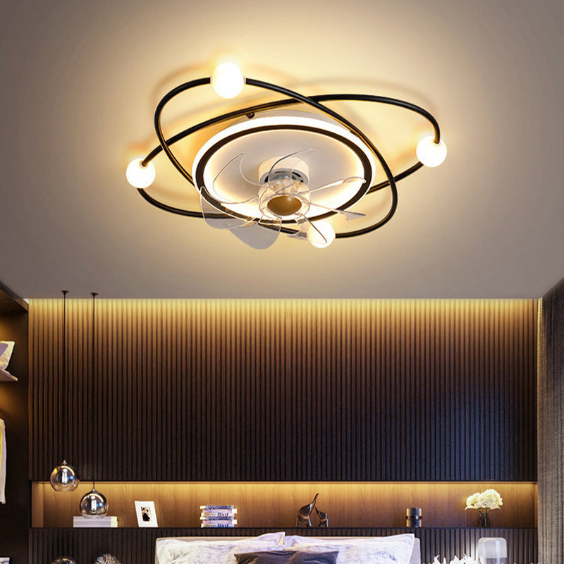 Modern Stylish Round Fan Light Fixture Acrylic Bedroom LED Semi Flush Mount Lamp