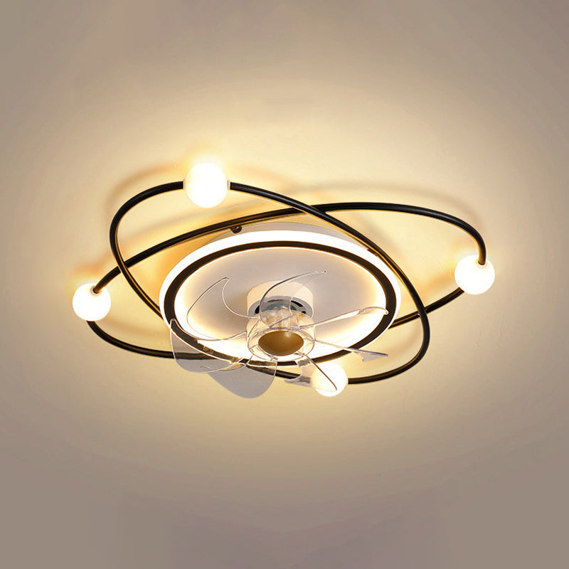 Modern Stylish Round Fan Light Fixture Acrylic Bedroom LED Semi Flush Mount Lamp