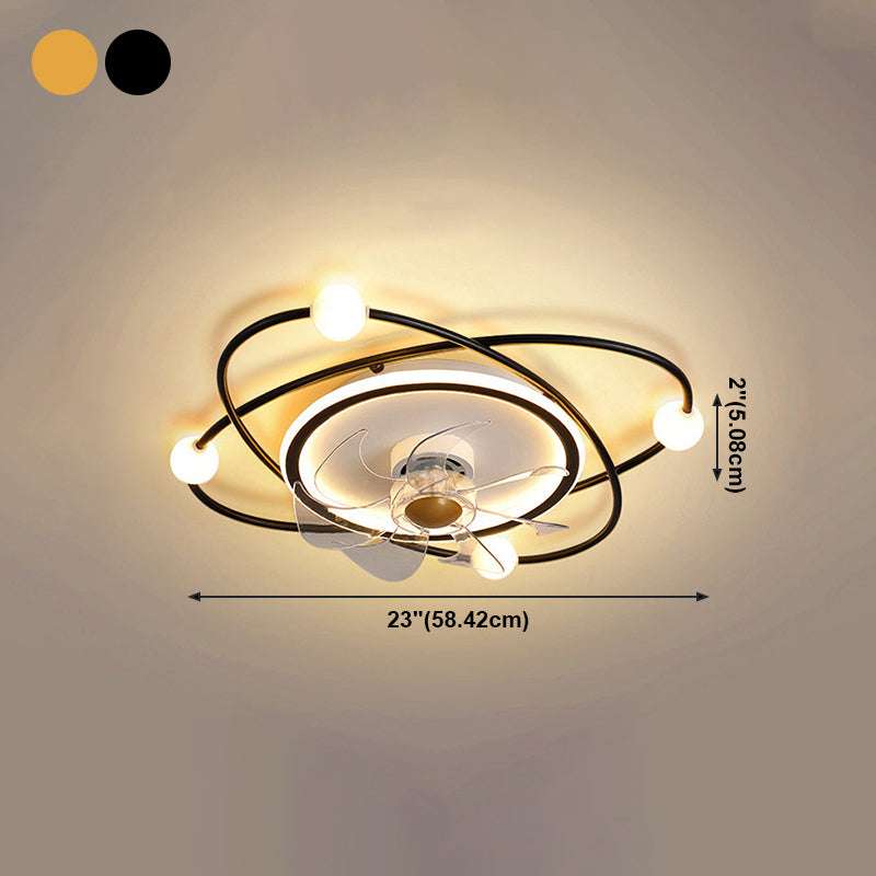 Modern Stylish Round Fan Light Fixture Acrylic Bedroom LED Semi Flush Mount Lamp
