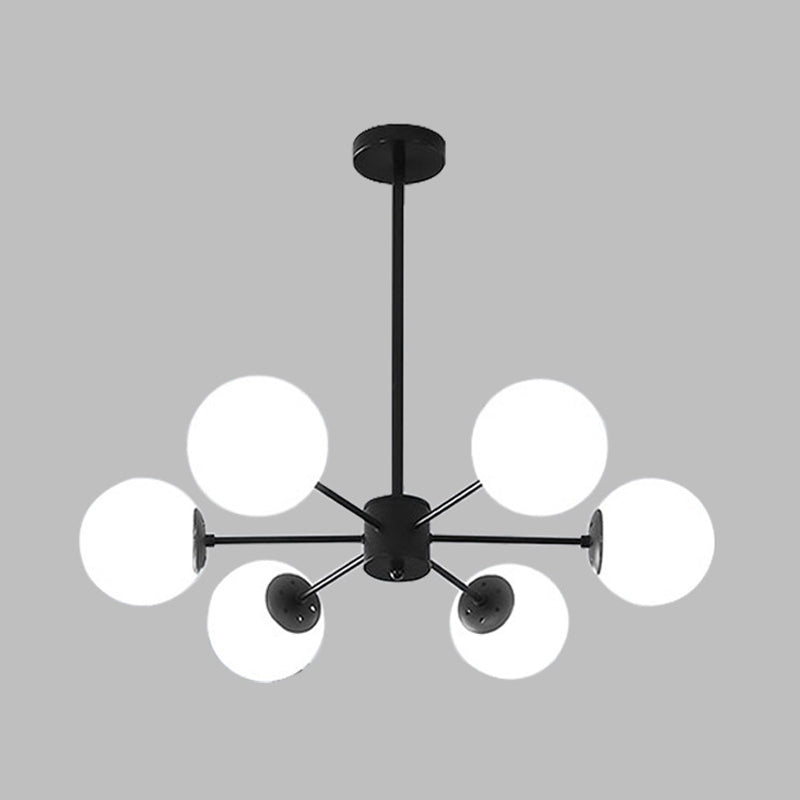 Nordic Globe Chandelier Black Multi Light Hanging Light with White Glass for Bedroom