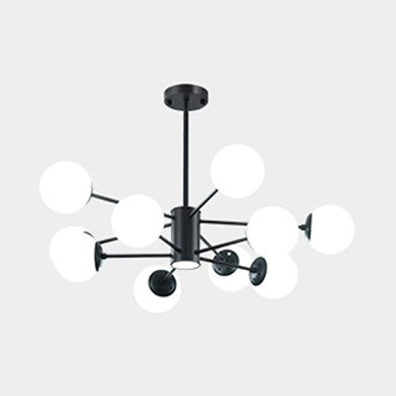 Nordic Globe Chandelier Black Multi Light Hanging Light with White Glass for Bedroom