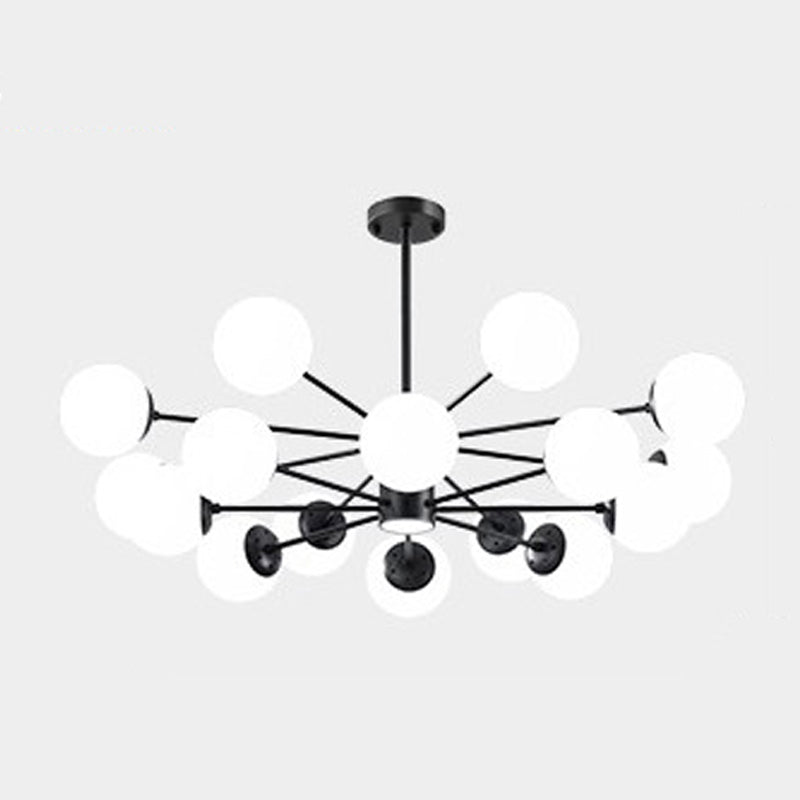 Nordic Globe Chandelier Black Multi Light Hanging Light with White Glass for Bedroom