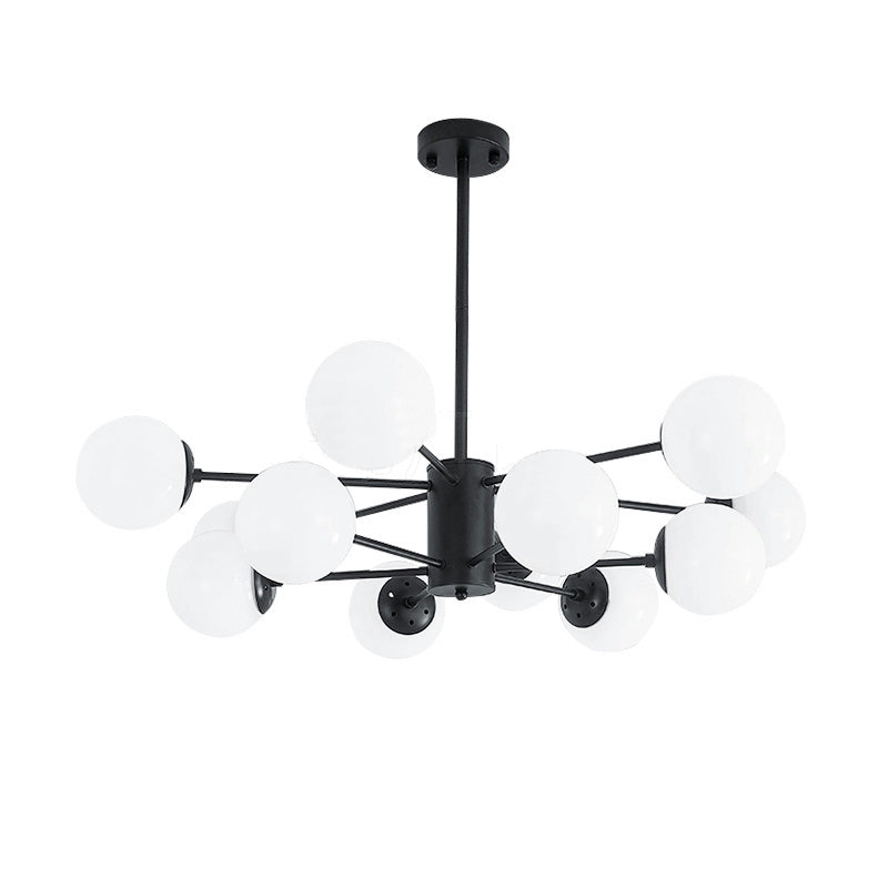 Nordic Globe Chandelier Black Multi Light Hanging Light with White Glass for Bedroom