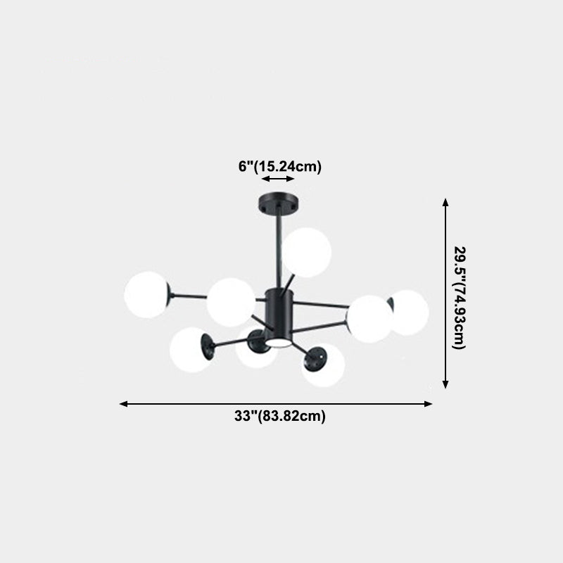 Nordic Globe Chandelier Black Multi Light Hanging Light with White Glass for Bedroom