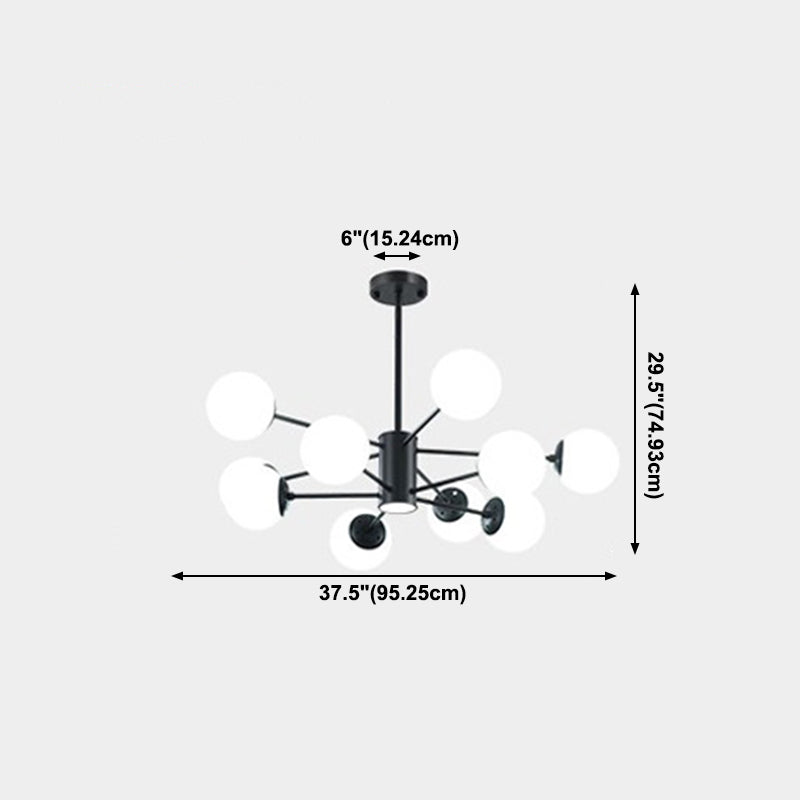 Nordic Globe Chandelier Black Multi Light Hanging Light with White Glass for Bedroom