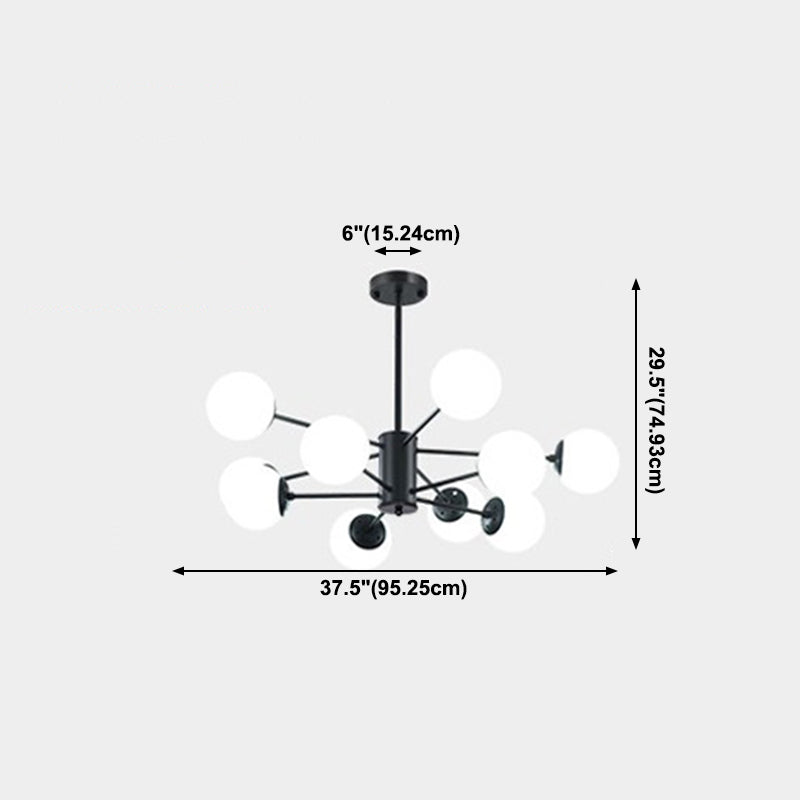 Nordic Globe Chandelier Black Multi Light Hanging Light with White Glass for Bedroom