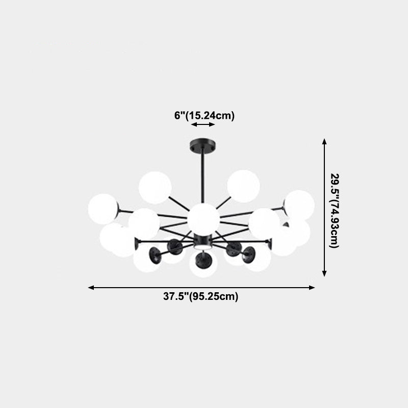 Nordic Globe Chandelier Black Multi Light Hanging Light with White Glass for Bedroom