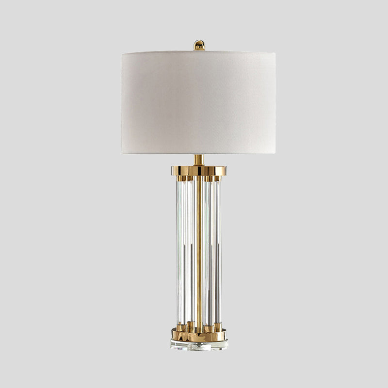 Table de tube moderne Lumière Crystal Crystal 1 lampe de bureau de bulbe en blanc avec de l'ombre en tissu