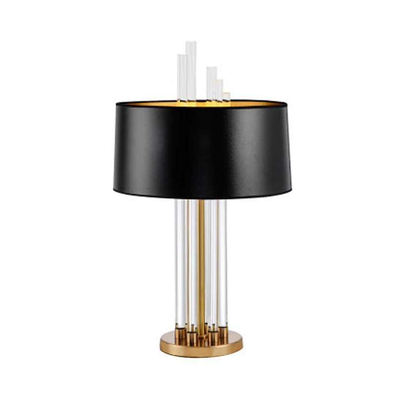 Lámpara de mesa negra cilíndrica de cristal para escritorio, tela sencilla, 1 cabezal, para comedor
