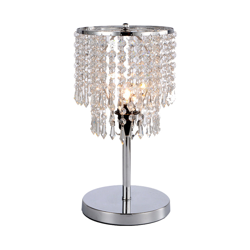 1 Head Dining Room Desk Light Modern Chrome Table Lamp with 2-Tier Faceted Crystal Shade