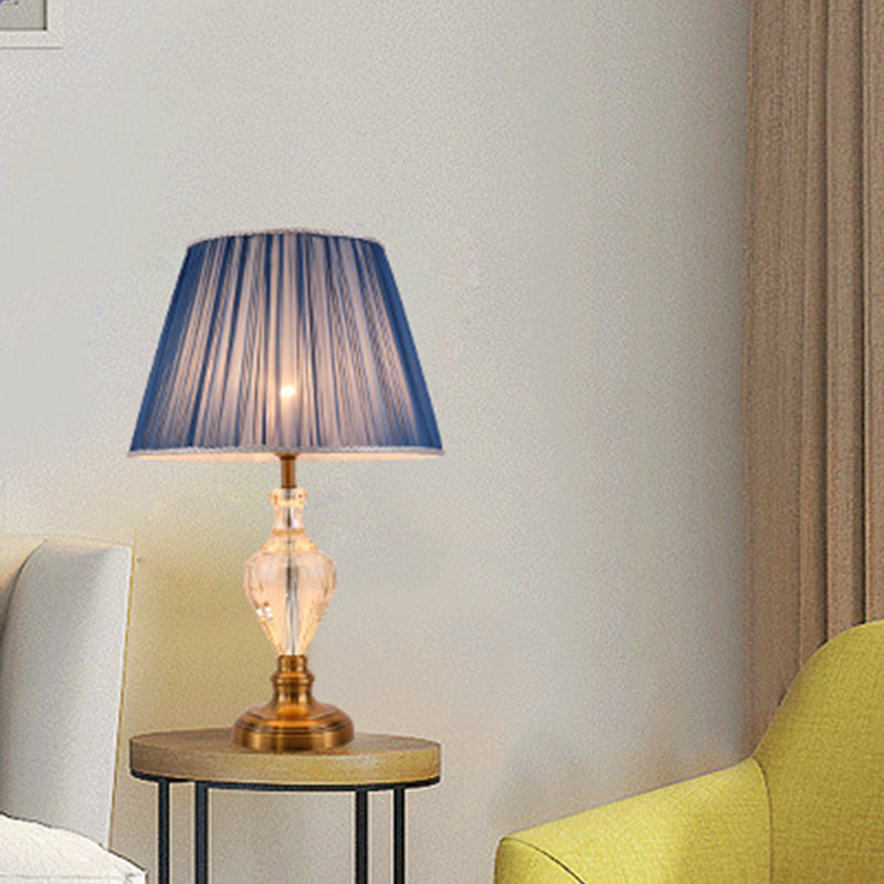 1 lampada da pranzo lampada da pranzo lampada da scrivania moderna luce da tavolo blu con tonalità in tessuto svasato