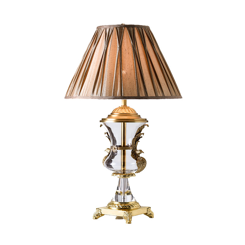 Eigentijdse gebogen bureaulamp helder kristal 1-lamps nachttafellamp in lichtbruin