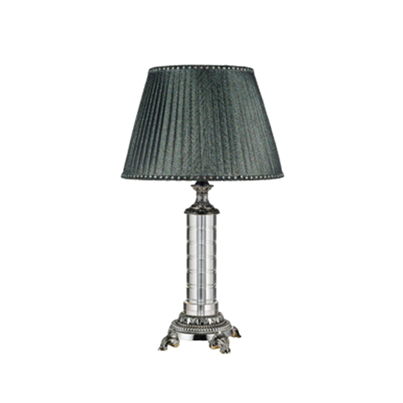 Geplooide stoffen tafellamp Moderne 1-kops groene bureaulamp met gesneden bronzen metalen voet
