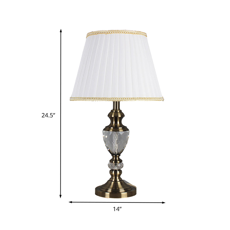 Lampada da tavolo piccola in cristallo svasato, moderna in tessuto, con 1 lampadina, piccola lampada da scrivania in bianco per soggiorno