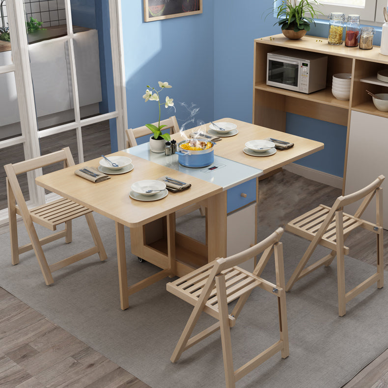 Rechthoek Midden-eeuwse moderne eettafel drop-bladtafel met vaste houten basis voor thuis