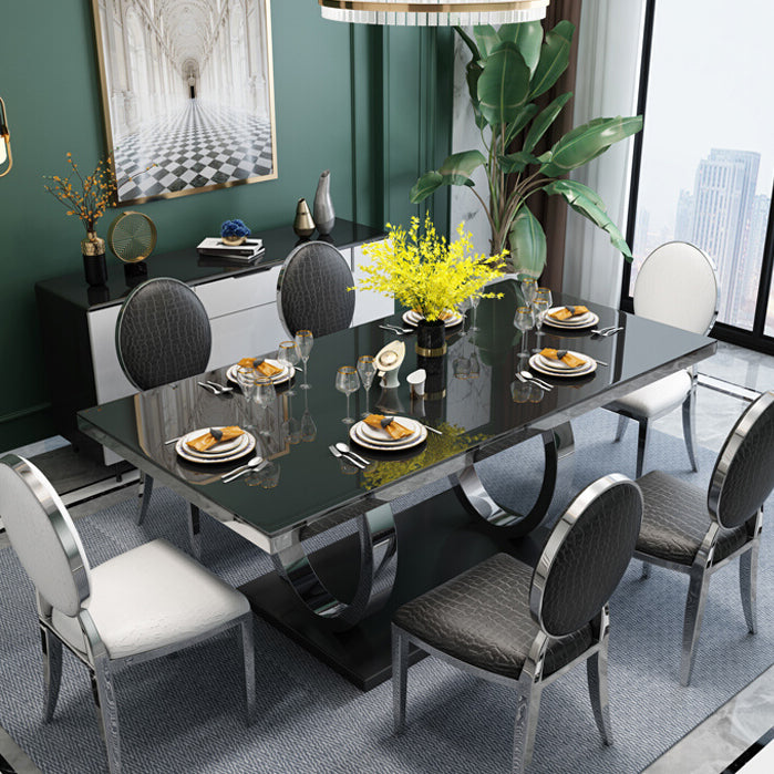 Rectangle Luxury Style Dining Table Fixed Table with Trestle Base