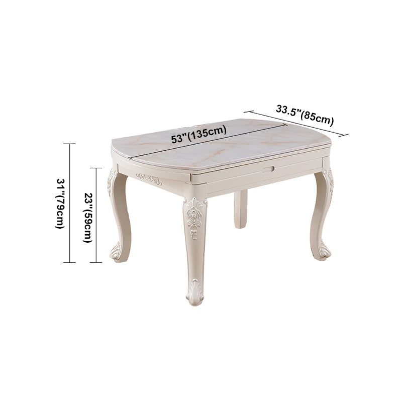 53.15''L Round 4 Legs Table Victorian White Extendable Table with Marble