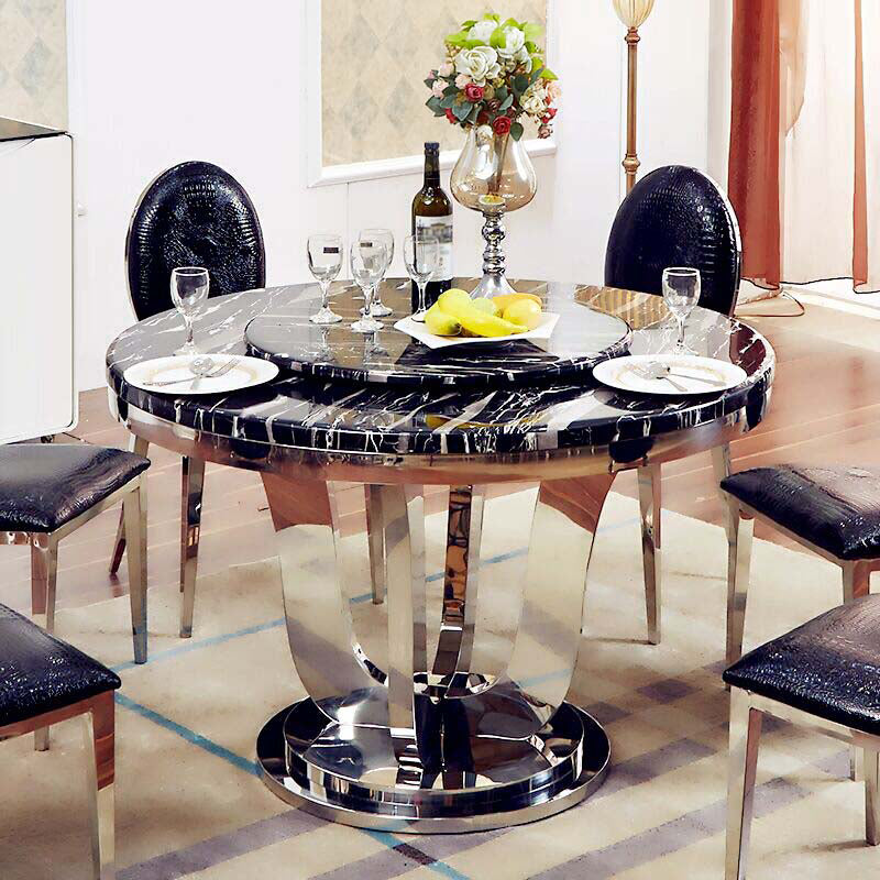 Marble Dining Table Luxury Style Single Pedestal Base Round Table for Dining Room