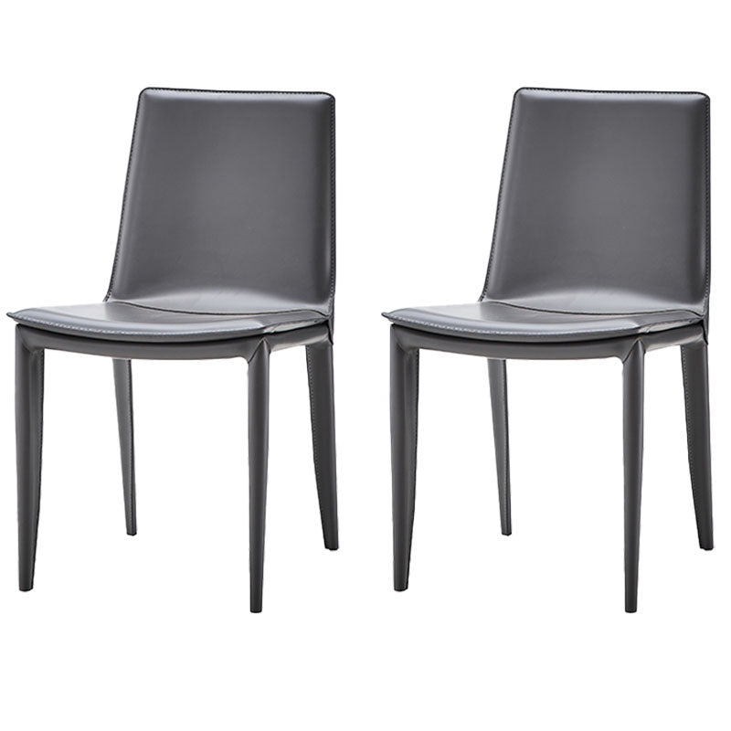 Chaises de salle à manger en cuir style contemporain Chaises d'appoint sans accoudoirs à dossier solide (Ensemble de 2)