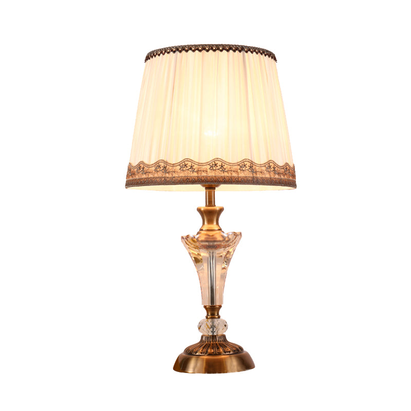 Lampada da tavolo moderna a 1 testa con lampada da scrivania piccola a tamburo affusolato bianco con paralume in tessuto