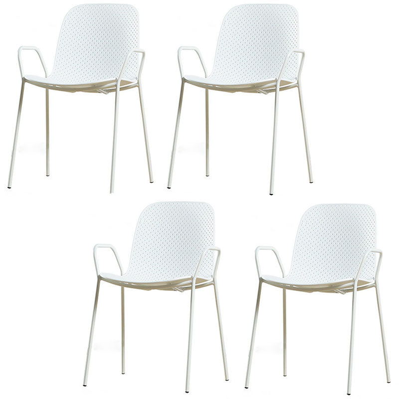 Chaise d'intérieur contemporaine avec accoudoirs et dossier solide en métal (Ensemble de 4)