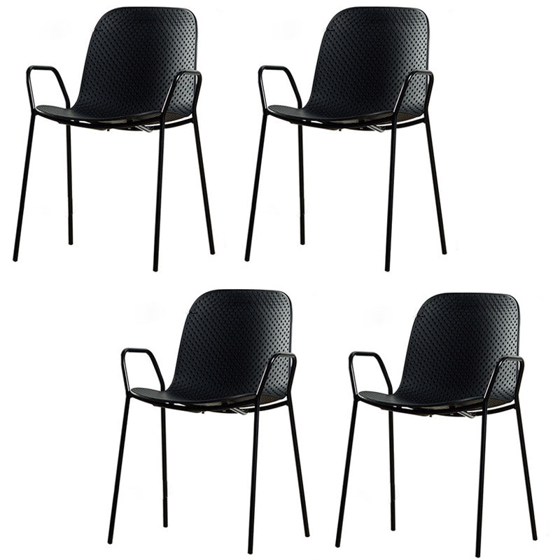 Chaise d'intérieur contemporaine avec accoudoirs et dossier solide en métal (Ensemble de 4)