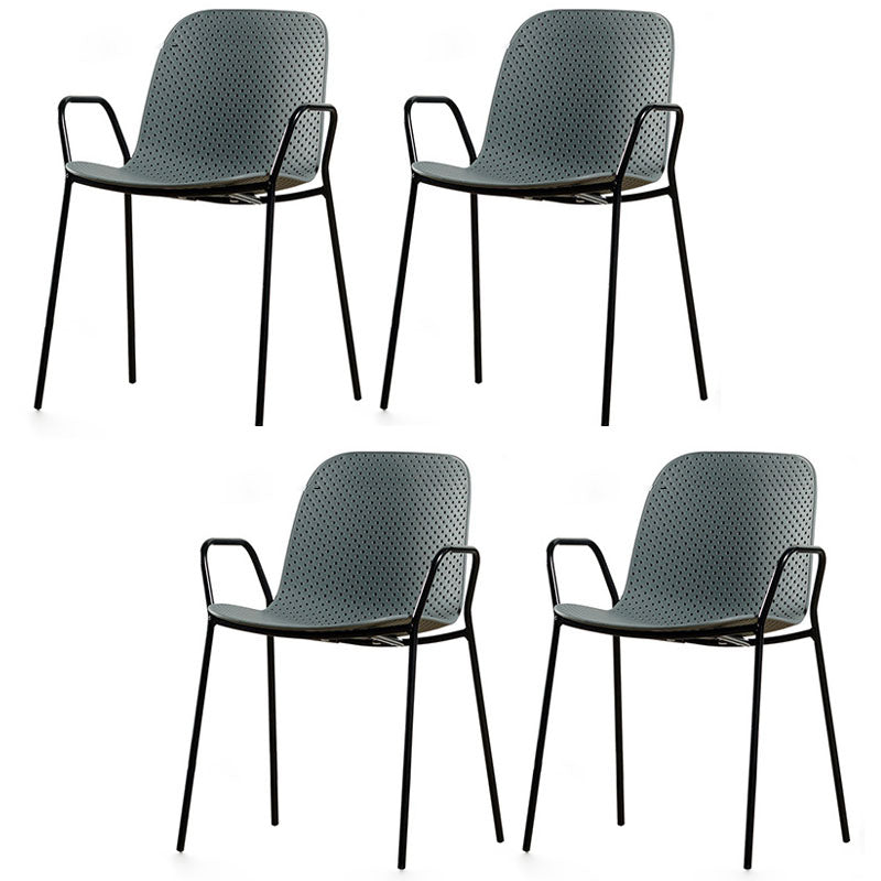 Chaise d'intérieur contemporaine avec accoudoirs et dossier solide en métal (Ensemble de 4)