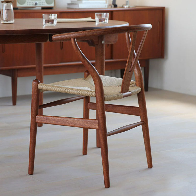 Contemporary Wood Dining Room Chair Wicker Single Dining Chair for Home Use