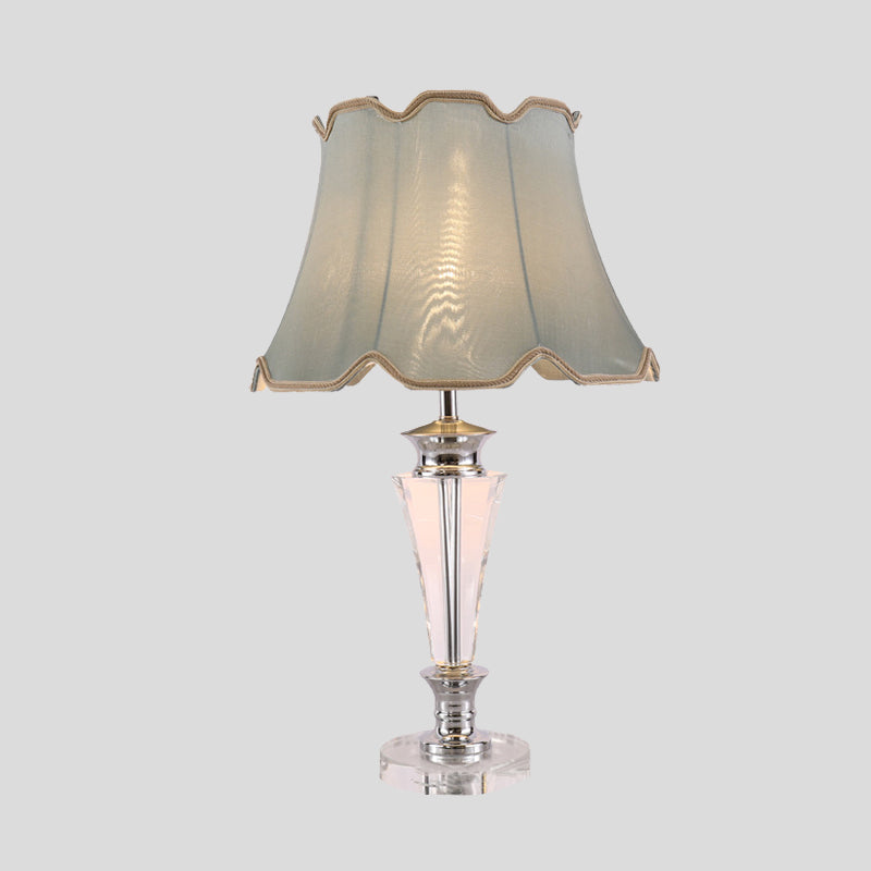 Tapered Fabric Task Light Modernism Hand-Cut Crystal 1 Head Nightstand Lamp in Blue