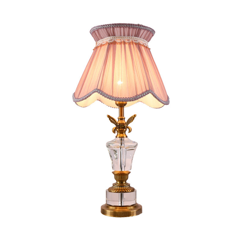 Lampada da tavolo smerlata in tessuto modernista a 1 lampadina da lettura in rosa con finiture intrecciate