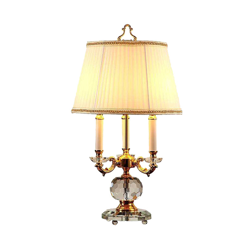 Tissu tableau évasé Light moderne 3 têtes lampe de lecture blanche avec base en cristal à facettes