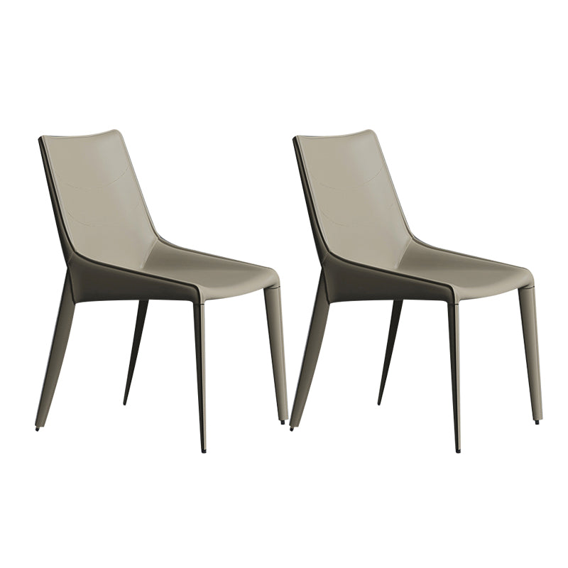 Minimalist Style Leather Dining Arm Chairs Solid Back Dining Side Chair (Set of 2)