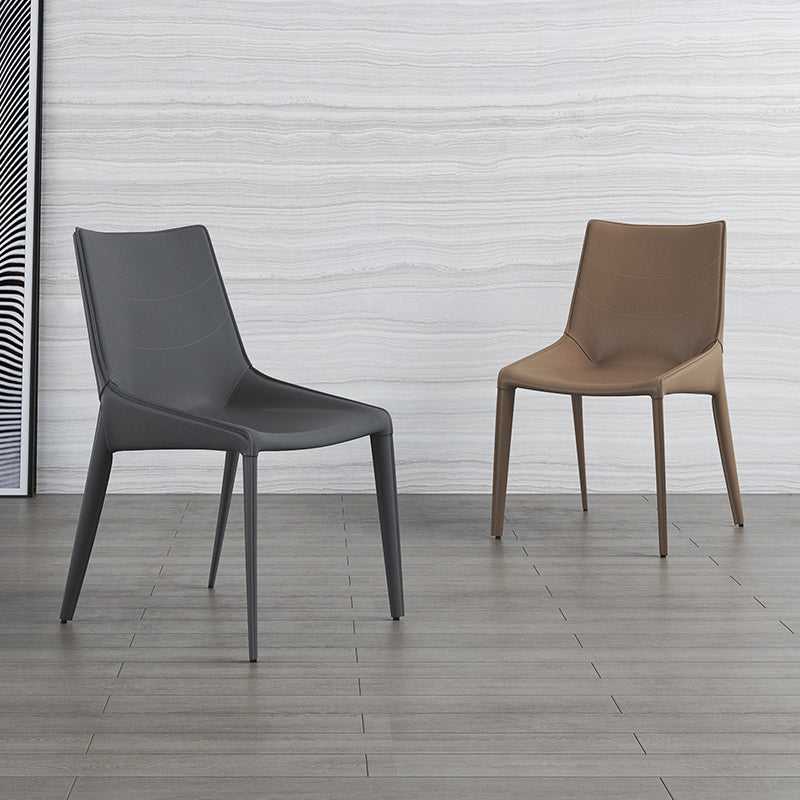 Minimalist Style Leather Dining Arm Chairs Solid Back Dining Side Chair (Set of 2)