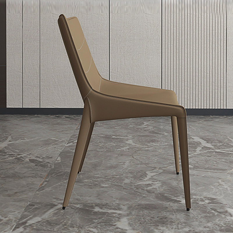 Minimalist Style Leather Dining Arm Chairs Solid Back Dining Side Chair (Set of 2)