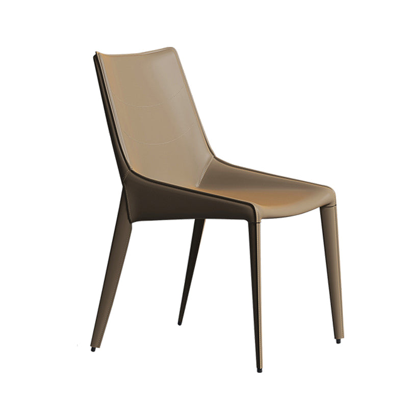 Minimalist Style Leather Dining Arm Chairs Solid Back Dining Side Chair (Set of 2)