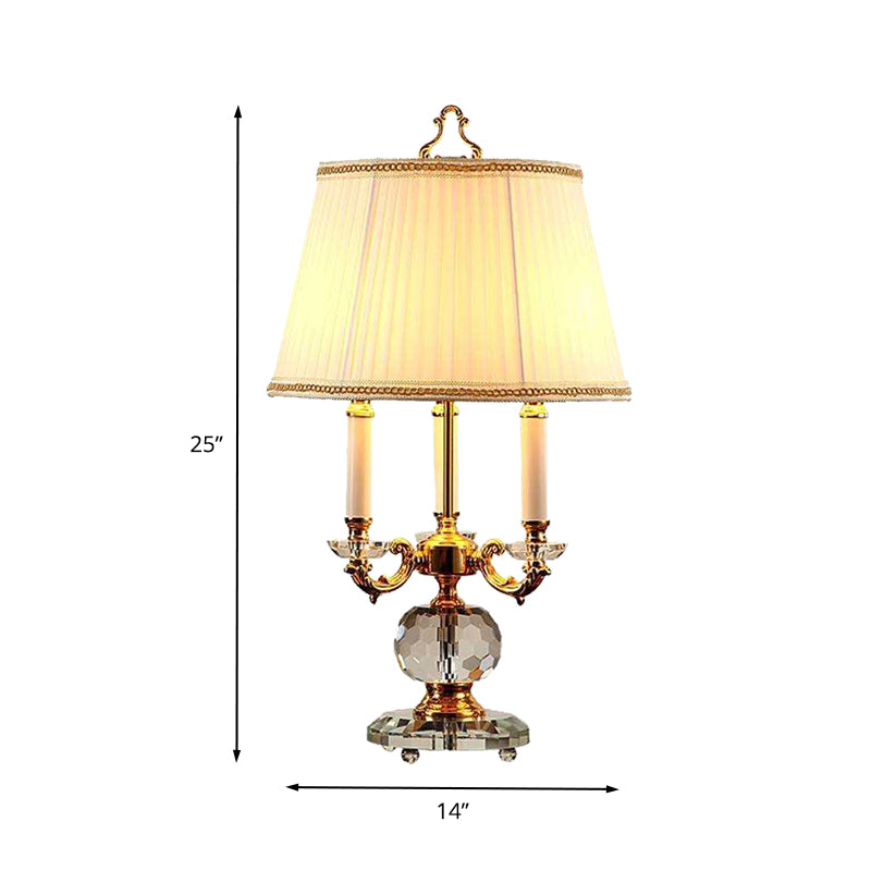 Tissu tableau évasé Light moderne 3 têtes lampe de lecture blanche avec base en cristal à facettes