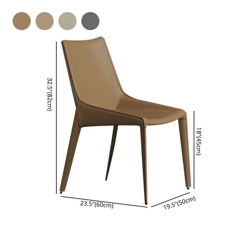 Minimalist Style Leather Dining Arm Chairs Solid Back Dining Side Chair (Set of 2)