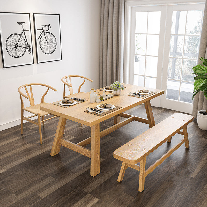 Modern Pine Wood Table for Restaurant Rectangle Dining Table with Trestle Base